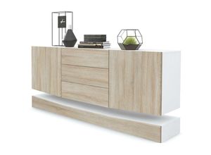 4058905024627 - Sideboard Anrichte Kommode Schrank City in Weiß - Hochglanz & Naturtöne - Fronten in Eiche sägerau ohne led Beleuchtung - Fronten in Eiche sägerau