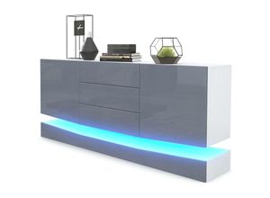 4058905024696 - Sideboard Anrichte Kommode Schrank City in Weiß - Hochglanz & Naturtöne - Fronten in Grau Hochglanz mit led Beleuchtung - Fronten in Grau Hochglanz 4058905024696 - Sideboard Anrichte Kommode Schrank City in Weiß - Hochglanz & Naturtöne - Fronten in Grau Hochglanz mit led Beleuchtung - Fronten in Grau Hochglanz