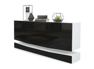4058905024801 - Sideboard Anrichte Kommode Schrank City in Weiß - Hochglanz & Naturtöne - Fronten in Schwarz Hochglanz ohne LED Beleuchtung - Fronten in 4058905024801 - Sideboard Anrichte Kommode Schrank City in Weiß - Hochglanz & Naturtöne - Fronten in Schwarz Hochglanz ohne LED Beleuchtung - Fronten in