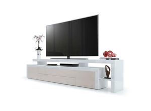 4058905025938 - Tv Lowboard Board Schrank Tisch Möbel Leon V3 Weiß matt - Hochglanz & Naturtöne - Sandgrau Hochglanz   Weiß Hochglanz - Sandgrau Hochglanz   Weiß