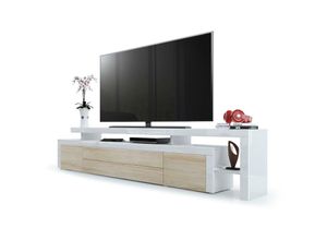 4058905025945 - Tv Lowboard Board Schrank Tisch Möbel Leon V3 Weiß matt - Hochglanz & Naturtöne - Eiche sägerau   Weiß Hochglanz - Eiche sägerau   Weiß Hochglanz