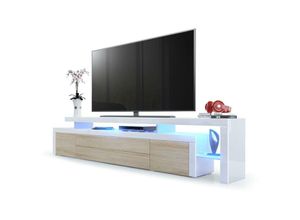 4058905026195 - Tv Lowboard Board Schrank Tisch Möbel led Leon V3 Weiß matt Hochglanz Naturtöne - Eiche sägerau   Weiß Hochglanz - Eiche sägerau   Weiß Hochglanz