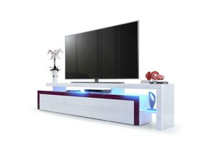 4058905026287 - TV Lowboard Board Schrank Tisch Möbel LED Leon V3 Weiß matt Hochglanz Naturtöne - Weiß Hochglanz   Brombeer Hochglanz - Weiß Hochglanz  