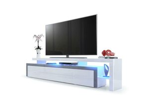 4058905026294 - TV Lowboard Board Schrank Tisch Möbel LED Leon V3 Weiß matt Hochglanz Naturtöne - Weiß Hochglanz   Grau Hochglanz - Weiß Hochglanz   Grau