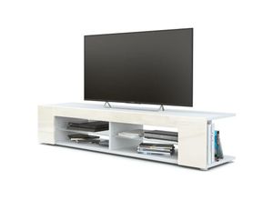 4058905027390 - Tv Lowboard Board Schrank Fernsehtisch Movie in Weiß - Hochglanz & Naturtöne - Front in Creme Hochglanz ohne led - Front in Creme Hochglanz ohne led