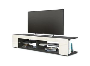 4058905027789 - Tv Lowboard Board Schrank Fernsehtisch Movie in Schwarz - Hochglanz & Naturtöne - Front in Creme Hochglanz ohne led - Front in Creme Hochglanz ohne