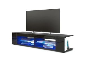 4058905027895 - Tv Lowboard Board Schrank Fernsehtisch Movie in Schwarz - Hochglanz & Naturtöne - Front in Schwarz Hochglanz mit led in Blau - Front in Schwarz