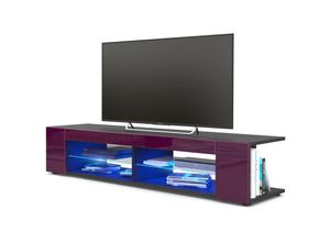 4058905027949 - Tv Lowboard Board Schrank Fernsehtisch Movie in Schwarz - Hochglanz & Naturtöne - Front in Brombeer Hochglanz mit led in Blau - Front in Brombeer