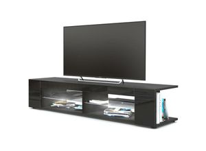 4058905028021 - TV Lowboard Board Schrank Fernsehtisch Movie in Schwarz - Hochglanz & Naturtöne - Front in Schwarz Hochglanz mit LED in Weiß - Front in