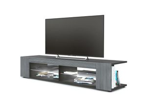 4058905028052 - Tv Lowboard Board Schrank Fernsehtisch Movie in Schwarz - Hochglanz & Naturtöne - Front in Avola-Anthrazit mit led in Weiß - Front in Avola-Anthrazit