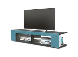 4058905028120 - Tv Lowboard Board Schrank Fernsehtisch Movie in Schwarz - Hochglanz & Naturtöne - Front in Petrol Hochglanz mit led in Weiß - Front in Petrol