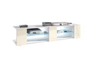 4058905028298 - Lowboard TV-Kommode Movie V2 mit 6 offenen Fächern und Zierleisten Weiß matt - Fronten in Creme Hochglanz mit blauer led Beleuchtung - Fronten in