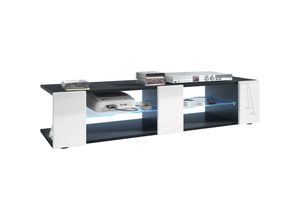 4058905028915 - Lowboard TV-Kommode Movie V2 mit 6 offenen Fächern und Zierleisten Schwarz matt - Fronten in Weiß Hochglanz mit blauer led Beleuchtung - Fronten in 4058905028915 - Lowboard TV-Kommode Movie V2 mit 6 offenen Fächern und Zierleisten Schwarz matt - Fronten in Weiß Hochglanz mit blauer led Beleuchtung - Fronten in