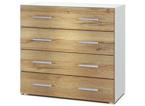 4058905032349 - Kommode Schrank Anrichte Sideboard Pavos in Weiß - Hochglanz & Naturtöne - Eiche Natur - Eiche Natur - Vladon