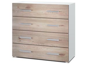 4058905032356 - Kommode Schrank Anrichte Sideboard Pavos in Weiß - Hochglanz & Naturtöne - Eiche Nordic - Eiche Nordic - Vladon