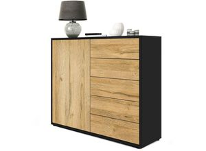 4058905032509 - Kommode Sideboard Anrichte Schrank Ben V2 in Schwarz - Hochglanz und Naturtöne - Front in Eiche Nature Korpus matt - Front in Eiche Nature Korpus