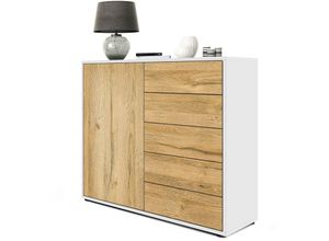 4058905032547 - Kommode Sideboard Anrichte Schrank Ben V2 in Weiß - Hochglanz und Naturtöne - Front in Eiche Nature Korpus matt - Front in Eiche Nature Korpus matt