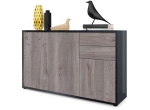 4058905032585 - Kommode Sideboard Anrichte Schrank Ben V3 in Schwarz - Hochglanz und Naturtöne - Front in Eiche Nordic Korpus Hochglanz - Front in Eiche Nordic