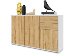 4058905032639 - Kommode Sideboard Anrichte Schrank Ben V3 in Weiß - Hochglanz und Naturtöne - Front in Eiche Nature Korpus matt - Front in Eiche Nature Korpus matt