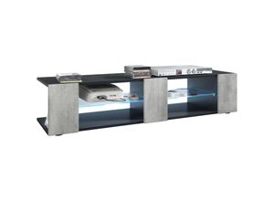 4058905035456 - Lowboard TV-Kommode Movie V2 mit 6 offenen Fächern und Zierleisten Schwarz matt - Fronten in Beton Oxid Optik mit blauer led Beleuchtung - Fronten