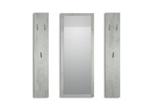 4058905035517 - Garderoben Set Paneel Wandgarderobe Wandhaken Spiegel Flur Möbel Spot Hochglanz - Beton Oxid Optik - Beton Oxid Optik