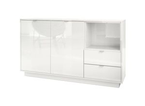 4058905035739 - Sideboard Highboard Kommode Schrank Bücherregal Metro - Weiß Hochglanz - Einsatz in Weiß Hochglanz ohne led Beleuchtung - Einsatz in Weiß Hochglanz