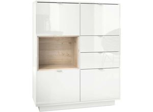 4058905035951 - Highboard Sideboard Kommode Schrank Bücherregal Metro - Weiß Hochglanz - Einsatz in Eiche Nordic ohne led Beleuchtung - Einsatz in Eiche Nordic ohne