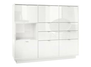 4058905035968 - - Highboard Sideboard Kommode Schrank Bücherregal Metro V2 - Weiß Hochglanz - Einsatz in Weiß Hochglanz ohne led Beleuchtung - Einsatz in Weiß