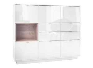 4058905036071 - - Highboard Sideboard Kommode Schrank Bücherregal Metro V2 - Weiß Hochglanz - Einsatz in Eiche Nordic ohne led Beleuchtung - Einsatz in Eiche