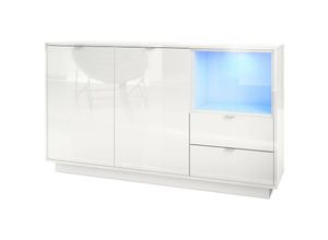 4058905036323 - Sideboard Highboard Kommode Schrank Bücherregal Metro - Weiß Hochglanz - Einsatz in Weiß Hochglanz mit led Beleuchtung - Einsatz in Weiß Hochglanz