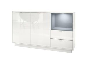 4058905036361 - Sideboard Highboard Kommode Schrank Bücherregal Metro - Weiß Hochglanz - Einsatz in Grau Hochglanz mit led Beleuchtung - Einsatz in Grau Hochglanz