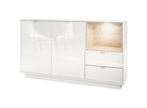 4058905036439 - - Sideboard Highboard Kommode Schrank Bücherregal Metro - Weiß Hochglanz - Einsatz in Eiche Nordic mit led Beleuchtung - Einsatz in Eiche