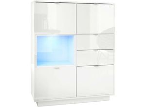 4058905036446 - Highboard Sideboard Kommode Schrank Bücherregal Metro - Weiß Hochglanz - Einsatz in Weiß Hochglanz mit led Beleuchtung - Einsatz in Weiß Hochglanz