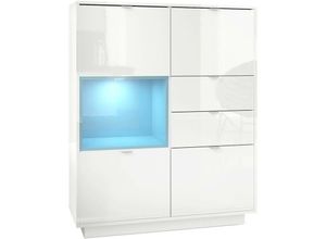 4058905036491 - - Highboard Sideboard Kommode Schrank Bücherregal Metro - Weiß Hochglanz - Einsatz in Petrol Hochglanz mit led Beleuchtung - Einsatz in Petrol