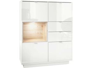 4058905036552 - Highboard Sideboard Kommode Schrank Bücherregal Metro - Weiß Hochglanz - Einsatz in Eiche Nordic mit led Beleuchtung - Einsatz in Eiche Nordic mit