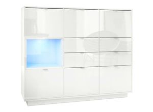 4058905036569 - Highboard Sideboard Kommode Schrank Bücherregal Metro V2 - Weiß Hochglanz - Einsatz in Weiß Hochglanz mit led Beleuchtung - Einsatz in Weiß Hochglanz