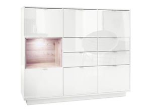 4058905036675 - - Highboard Sideboard Kommode Schrank Bücherregal Metro V2 - Weiß Hochglanz - Einsatz in Eiche Nordic mit led Beleuchtung - Einsatz in Eiche