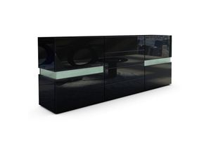 4058905037580 - Sideboard Kommode Flow in Weiß oder Schwarz Hochglanz 177 cm - Ambient Light - Schwarz Korpus Hochglanz ohne Beleuchtung - Schwarz Korpus Hochglanz