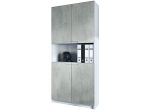 4058905038143 - Büroschrank Aktenschrank Büromöbel Logan V2 Weiß - Hochglanz & Naturtöne - Fronten in Beton Oxid Optik - Fronten in Beton Oxid Optik - Vladon