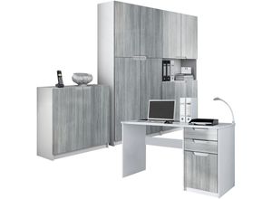 4058905038204 - Büromöbel Set Schreibtisch Aktenschrank Logan Weiß - Hochglanz & Naturtöne - Fronten in Avola-Anthrazit