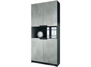 4058905038594 - Büroschrank Aktenschrank Büromöbel Logan V2 Schwarz - Hochglanz & Naturtöne - Fronten in Beton Oxid Optik - Fronten in Beton Oxid Optik - Vladon