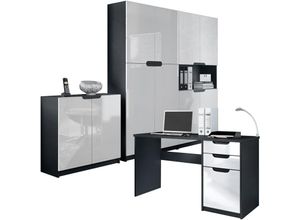4058905038624 - Büromöbel Set Schreibtisch Aktenschrank Logan Schwarz - Hochglanz & Naturtöne - Fronten in Weiß Hochglanz - Fronten in Weiß Hochglanz - Vladon 4058905038624 - Büromöbel Set Schreibtisch Aktenschrank Logan Schwarz - Hochglanz & Naturtöne - Fronten in Weiß Hochglanz - Fronten in Weiß Hochglanz - Vladon