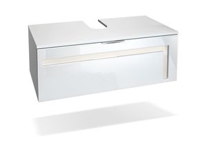 4058905038853 - Badezimmer Schrank Waschtisch Waschbecken Unterschrank Spiegel led Aloha V2 Weiß - Absetzungen in Creme Hochglanz Unterschrank einzeln - Absetzungen