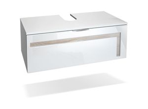 4058905038891 - Badezimmer Schrank Waschtisch Waschbecken Unterschrank Spiegel led Aloha V2 Weiß - Absetzungen in Eiche sägerau Unterschrank einzeln - Absetzungen in