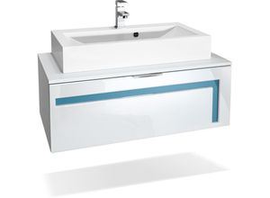 4058905039140 - Badezimmer Schrank Waschtisch Waschbecken Unterschrank Spiegel led Aloha V2 Weiß - Absetzungen in Petrol Hochglanz Unterschrank mit Waschbecken &