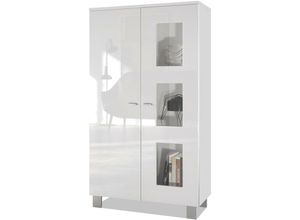 4058905039706 - Vitrine Standvitrine Kommode Hochschrank Denjo in Weiß matt - Tür in Weiß Hochglanz ohne led Beleuchtung - Tür in Weiß Hochglanz ohne led Beleuchtung