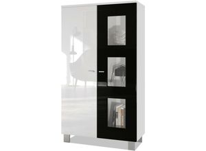 4058905039713 - Vitrine Standvitrine Kommode Hochschrank Denjo in Weiß matt - Tür in Schwarz Hochglanz ohne led Beleuchtung - Tür in Schwarz Hochglanz ohne led