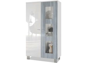 4058905039737 - - Vitrine Standvitrine Kommode Hochschrank Denjo in Weiß matt - Tür in Avola-Anthrazit ohne led Beleuchtung - Tür in Avola-Anthrazit ohne led