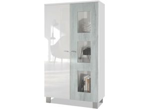 4058905039782 - Vitrine Standvitrine Kommode Hochschrank Denjo in Weiß matt - Tür in Beton Oxid Optik ohne led Beleuchtung - Tür in Beton Oxid Optik ohne led