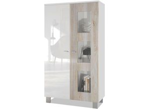 4058905039805 - Vitrine Standvitrine Kommode Hochschrank Denjo in Weiß matt - Tür in Eiche Nordic ohne led Beleuchtung - Tür in Eiche Nordic ohne led Beleuchtung